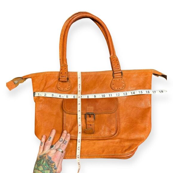 NOONDAY COLLECTION Women’s Rustic Tan Leather Tote Bag with Front Buckle Pocket - Picture 3 of 7